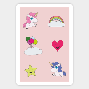 Cute unicorns, clouds, stars and hearts Magnet